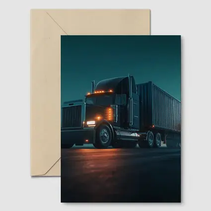 Black Semi Truck Glowing Night Parking Lot