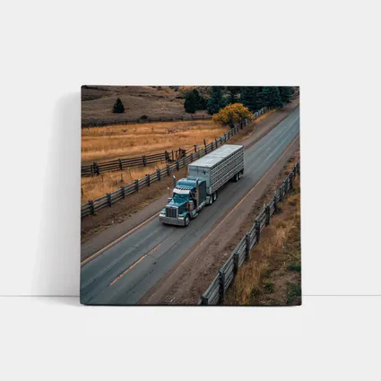 Classic Semi Truck Rolling Through Rural Highway