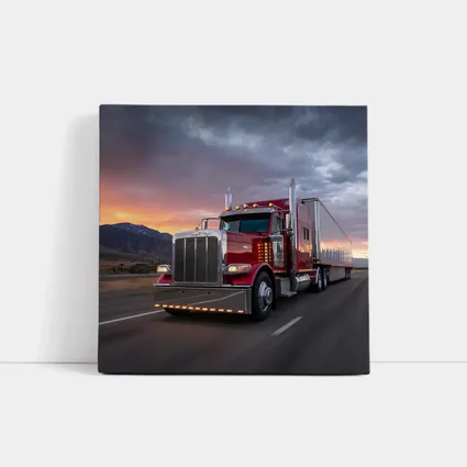 Red Peterbilt Semi Truck Stormy Sunset Highway