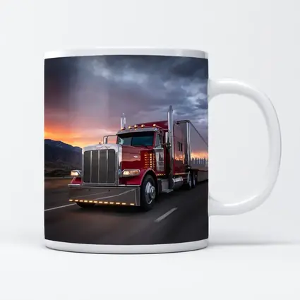 Red Peterbilt Semi Truck Stormy Sunset Highway