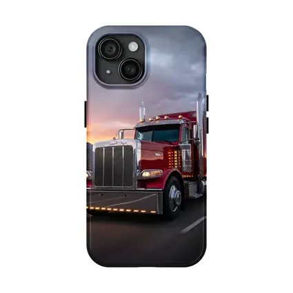 Red Peterbilt Semi Truck Stormy Sunset Highway