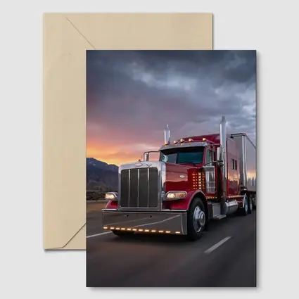 Red Peterbilt Semi Truck Stormy Sunset Highway