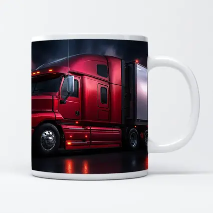 Red Semi Truck Dark Stormy Night Sky