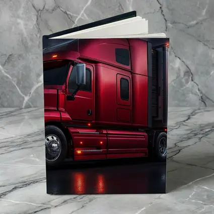 Red Semi Truck Dark Stormy Night Sky