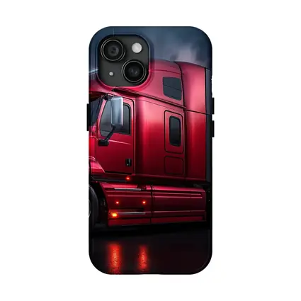 Red Semi Truck Dark Stormy Night Sky