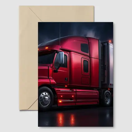 Red Semi Truck Dark Stormy Night Sky