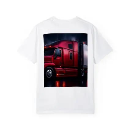 Red Semi Truck Dark Stormy Night Sky