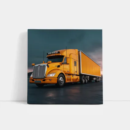 Yellow Semi Truck Dramatic Stormy Sky
