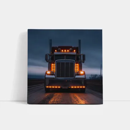 Semi Truck Glowing Lights Dark Stormy Road