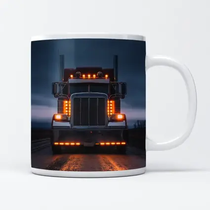 Semi Truck Glowing Lights Dark Stormy Road