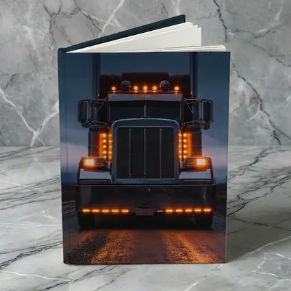 Semi Truck Glowing Lights Dark Stormy Road