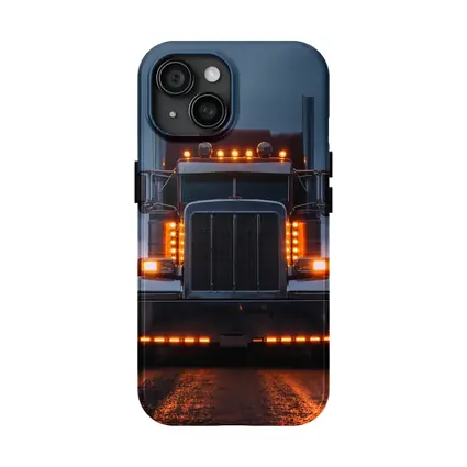 Semi Truck Glowing Lights Dark Stormy Road