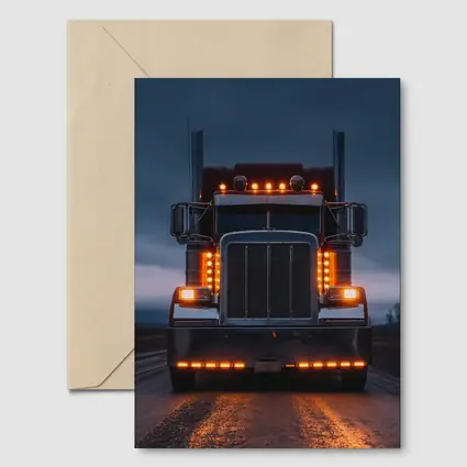 Semi Truck Glowing Lights Dark Stormy Road