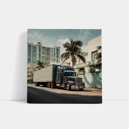 Semi Truck Rolling Through Miami City Streets