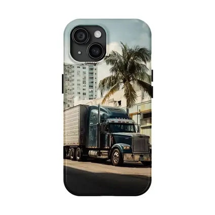 Semi Truck Rolling Through Miami City Streets