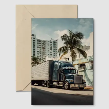 Semi Truck Rolling Through Miami City Streets