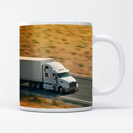 White Semi Truck Speeding Down Desert Highway
