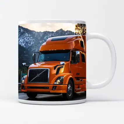 Volvo Semi Truck Orange Mountain Highway Drive