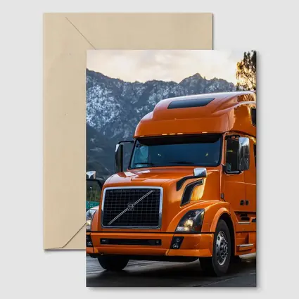 Volvo Semi Truck Orange Mountain Highway Drive