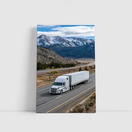 White Semi Truck Highway Mountain Landscape