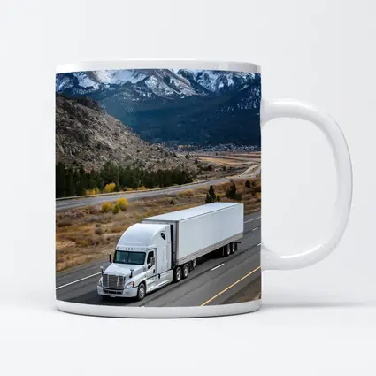 White Semi Truck Highway Mountain Landscape