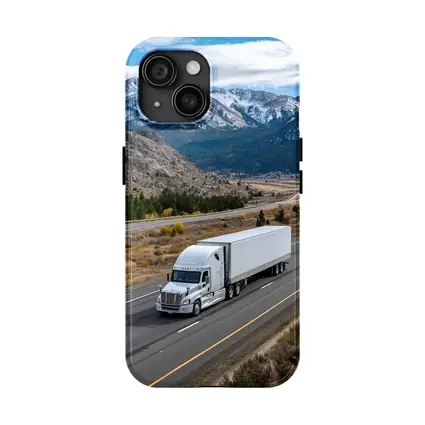 White Semi Truck Highway Mountain Landscape