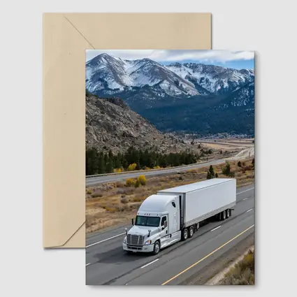 White Semi Truck Highway Mountain Landscape