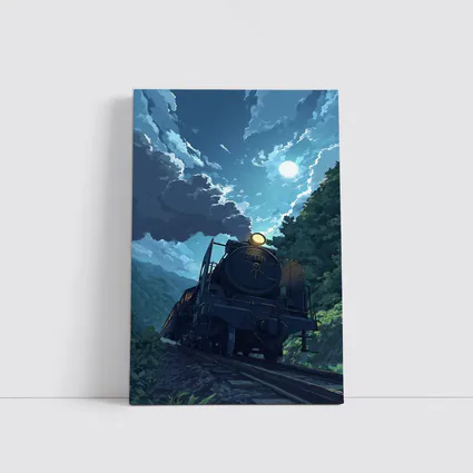 Anime Steam Train Moonlit Forest Night