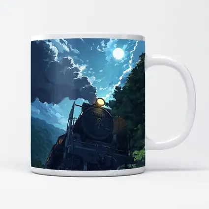 Anime Steam Train Moonlit Forest Night