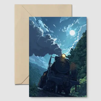 Anime Steam Train Moonlit Forest Night
