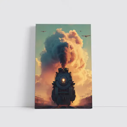 Steam Locomotive Billowing Smoke Dramatic Sky