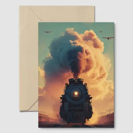 Steam Locomotive Billowing Smoke Dramatic Sky