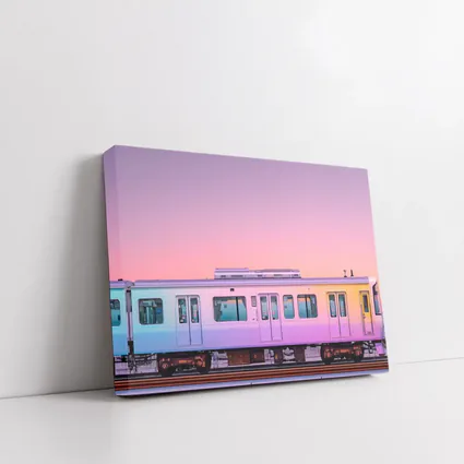 Pastel Train at Pink Sunset Sky