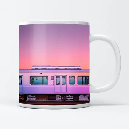 Pastel Train at Pink Sunset Sky