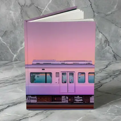 Pastel Train at Pink Sunset Sky