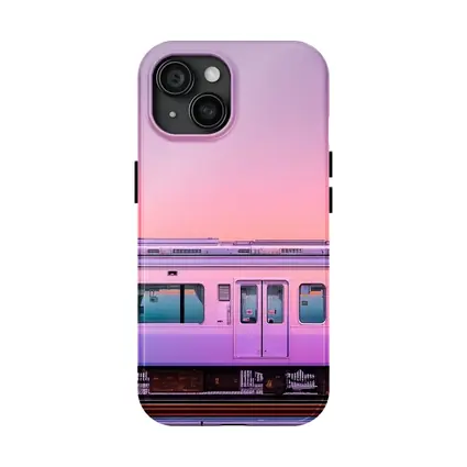 Pastel Train at Pink Sunset Sky