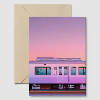 Pastel Train at Pink Sunset Sky
