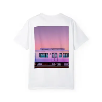 Pastel Train at Pink Sunset Sky