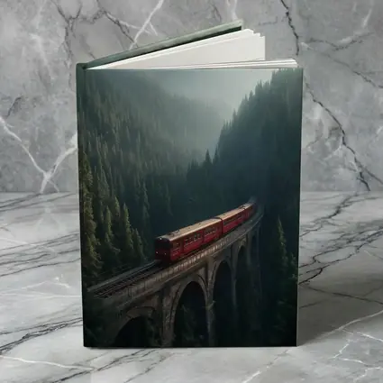 Red Train On Viaduct Misty Mountain Forest