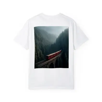 Red Train On Viaduct Misty Mountain Forest