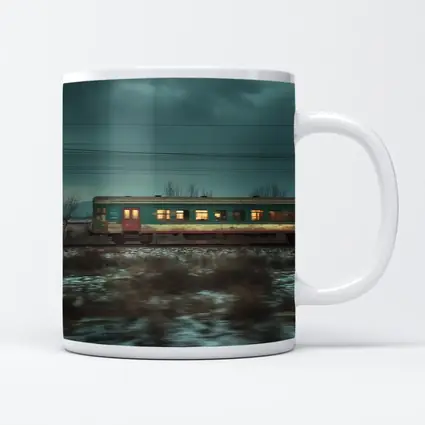 Old Train Moving Through Snowy Winter Landscape