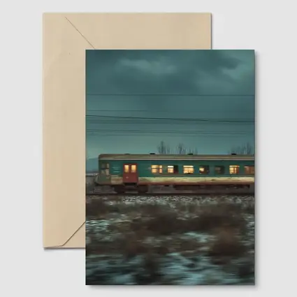 Old Train Moving Through Snowy Winter Landscape