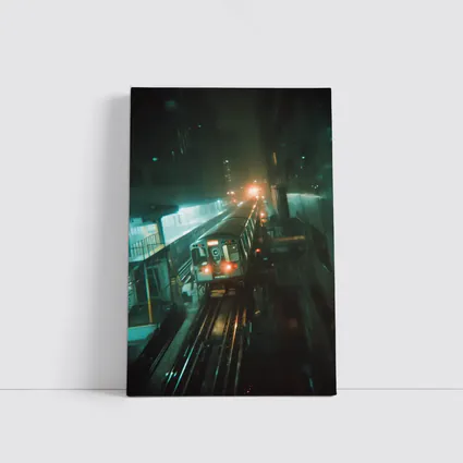 Night Train Arriving At Elevated City Station