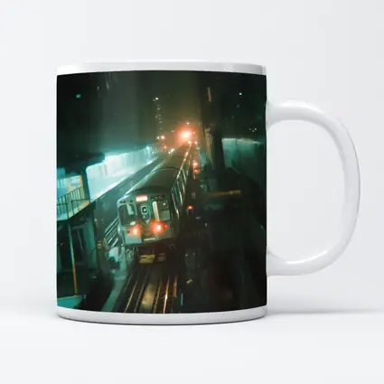 Night Train Arriving At Elevated City Station