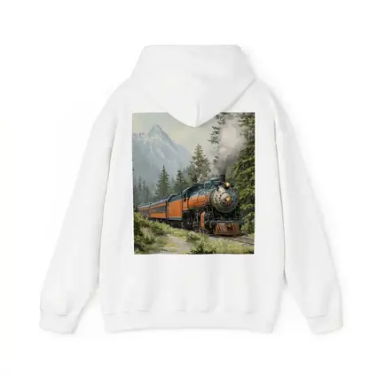 Vintage Steam Train Mountain Forest Illustration