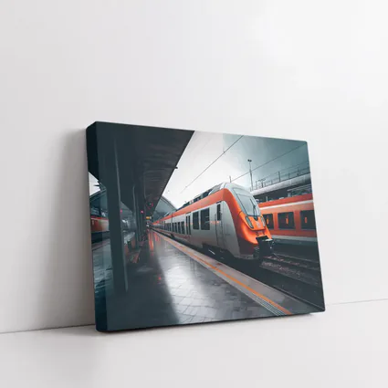 Orange DB Train Arriving At Rainy Station