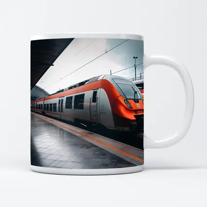 Orange DB Train Arriving At Rainy Station