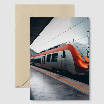 Orange DB Train Arriving At Rainy Station