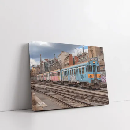Blue Graffiti Train Urban City Background