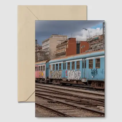 Blue Graffiti Train Urban City Background